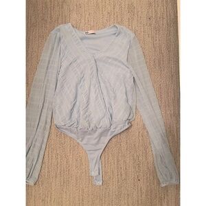 Women's SO Light Blue V-Neck Wrap Bodysuit Long Sleeve Size S Casual,